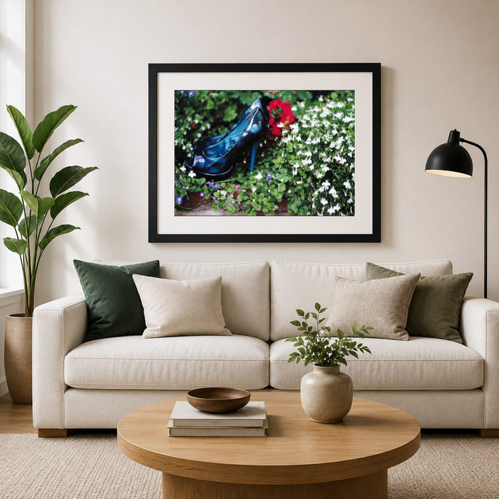 Shoes In The Flower Bed Framed Print
