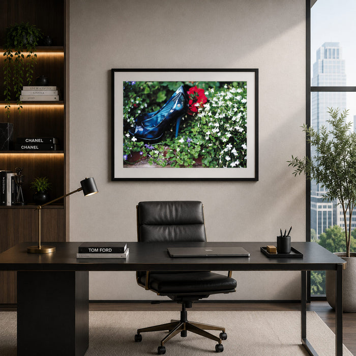 Shoes In The Flower Bed Framed Print