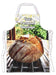 A kitchen apron flat on the floor, the apron having an image of a large sourdough loaf with a view of the garden in the rear of the image
