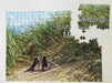 A jigsaw seen from the top, the jigsaw having an image of a pair of high heel shoes sat upon a beach near side a sand dune, along with a personal message, the jigsaw is slightly broken into pieces