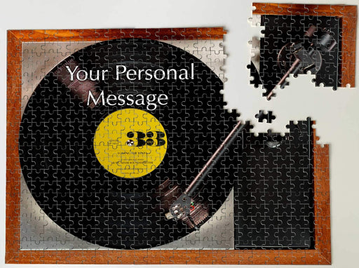 image of a partially completed jigsaw, the jigsaw showing a record player with vinyl record on it