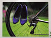 a canvas print of the rear of a road bike with a pair of purple high heel shoes hung of the back wheel